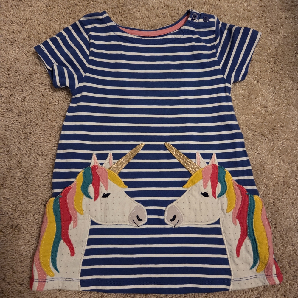 Mini Boden Blue Striped Unicorn Shirt